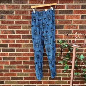 Paradise Island Yoga Blue and Black Mandala Print Yoga Jogger Pants